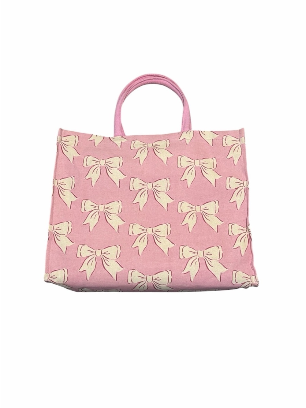Pink White Bow Patterned Tote Large Canvas Bag Girls Women’s Ballet Dance Bows